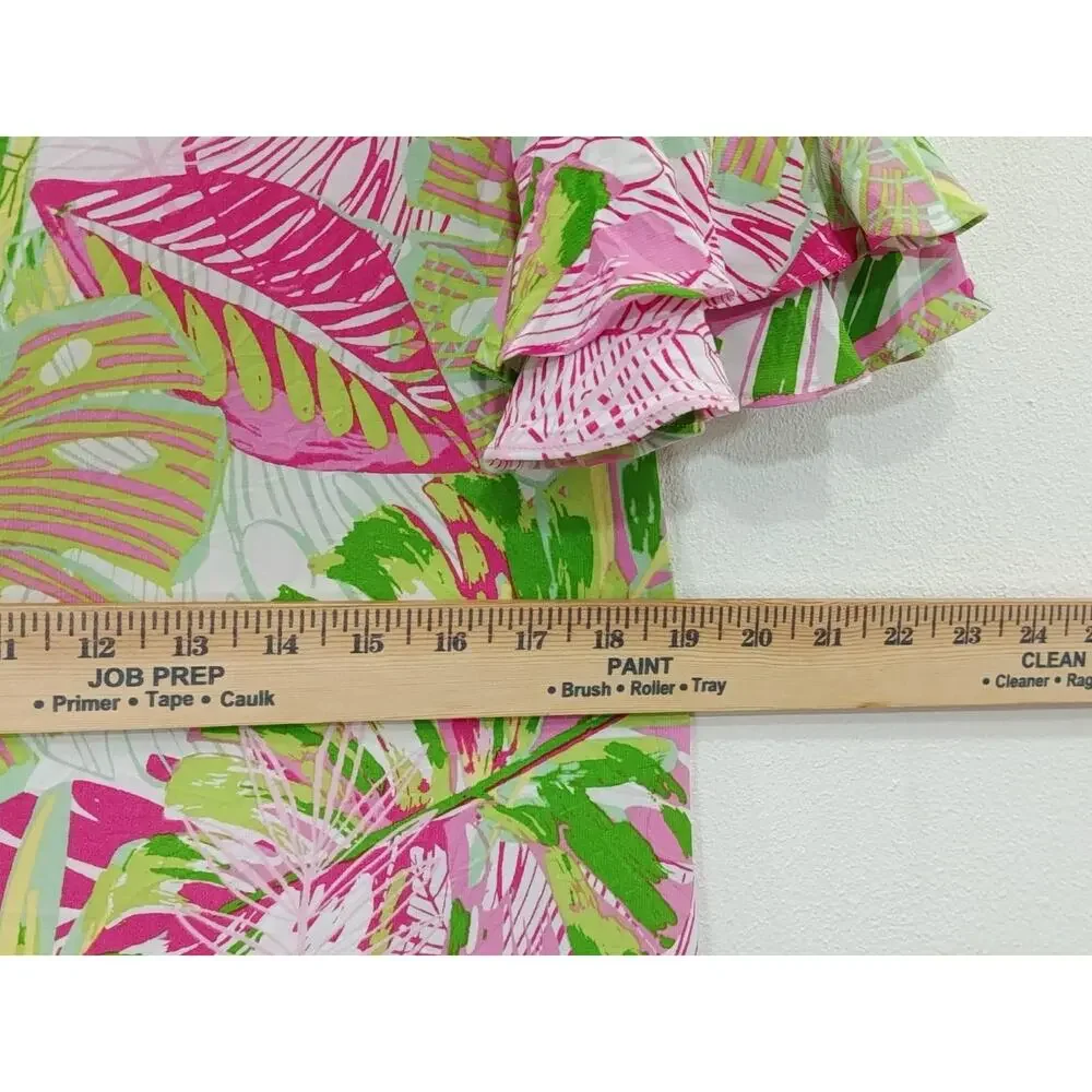 Pappagallo Women’s Oasis Shift Dress Flutter Sleeve Pink Green Tropical Beach L